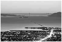 Bay and Golden Gate at sunset from the Berkeley Hills. Berkeley, California, USA ( black and white)
