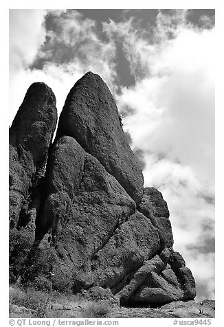 Spire with climbers. Pinnacles National Park (black and white)