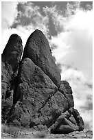Spire with climbers. Pinnacles National Park, California, USA. (black and white)