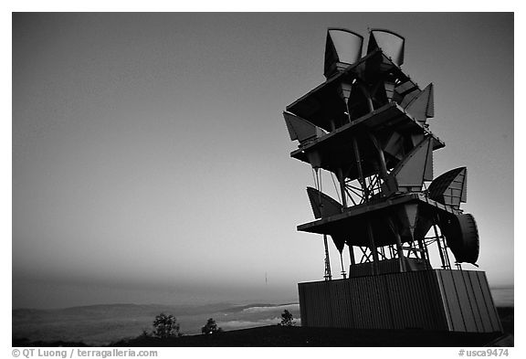Microwave communication relay at dusk,  Mt Diablo State Park. California, USA (black and white)