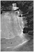 Golden cascade and hiker. Big Basin Redwoods State Park,  California, USA ( black and white)