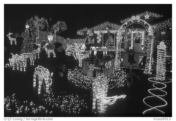House Christmas Lights. San Jose, California, USA (black and white)
