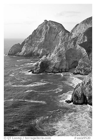Cliffs and surf near Devil's slide, sunset. San Mateo County, California, USA (black and white)