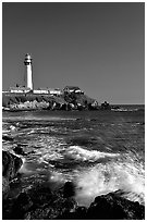 Surf and Pigeon Point Lighthouse, afternoon. San Mateo County, California, USA ( black and white)