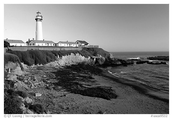 Pigeon Point Lighthouse, sunset. San Mateo County, California, USA (black and white)