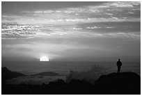 Man watching sunset over ocean. Pacific Grove, California, USA ( black and white)