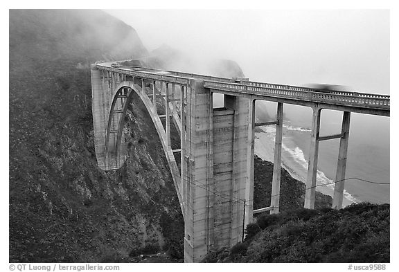 Bixby Creek Bridge in fog. Big Sur, California, USA