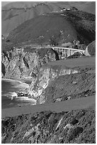Bluffs and Bixby Creek Bridge. Big Sur, California, USA ( black and white)