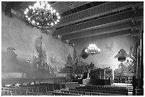 Decorated mural  room of the courthouse. Santa Barbara, California, USA (black and white)