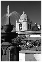 Bell tower of Carmel Mission. Carmel-by-the-Sea, California, USA ( black and white)