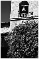 Bell tower of Carmel Mission. Carmel-by-the-Sea, California, USA (black and white)