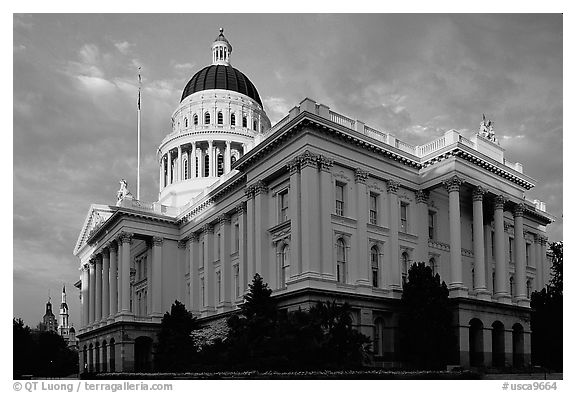 California State capitol, sunset. Sacramento, California, USA (black and white)