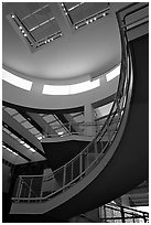 Interior of Entrance Hall, sunset, Getty Museum, Brentwood. Los Angeles, California, USA ( black and white)