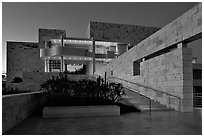 Getty Museum at dusk, Brentwood. Los Angeles, California, USA ( black and white)