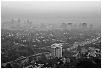 Los Angeles skyline seen from Brentwood at dusk. Los Angeles, California, USA ( black and white)