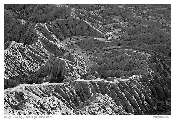 Erosion formations seen from Font Point. Anza Borrego Desert State Park, California, USA (black and white)