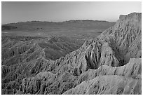 Eroded badlands at sunrise, Font Point. Anza Borrego Desert State Park, California, USA ( black and white)