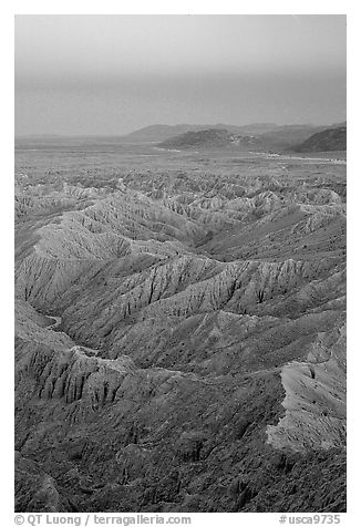 Badlands at dusk, Font Point. Anza Borrego Desert State Park, California, USA (black and white)