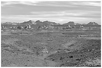Trona Pinnacles rising from the bed of the Searles Dry Lake basin. California, USA (black and white)