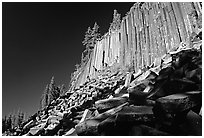 Columnar basalt, afternoon,  Devils Postpile National Monument. California, USA (black and white)