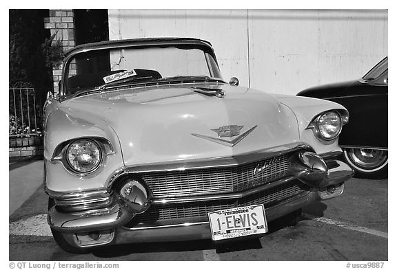 Classic Pink car, Bishop. California, USA (black and white)