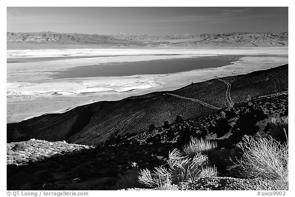 Owens Lake, Argus and Panamint Ranges, afternoon. California, USA (black and white)