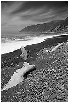 Black sand beach, Lost Coast. California, USA (black and white)