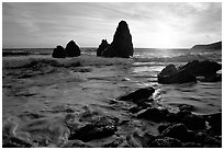 Seastacks, Rodeo Beach, Sunset. California, USA (black and white)