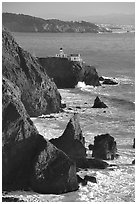 Cliffs and Point Bonita Lighthouse, late afternoon. California, USA ( black and white)