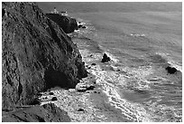 Cliffs, waves,  and Point Bonita Lighthouse, late afternoon. California, USA ( black and white)