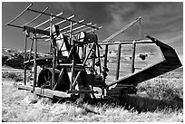 Wooden agricultural machine. California, USA (black and white)