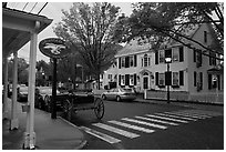 Street with historic buildings at dusk, Essex. Connecticut, USA ( black and white)