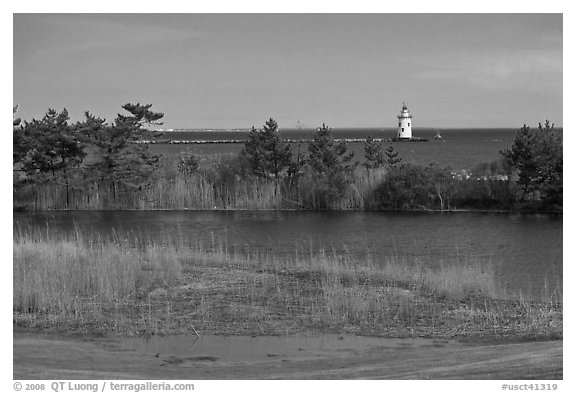 Pond and lighthouse, Old Saybrook. Connecticut, USA