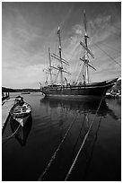 Charles W Morgan 1841 wooden whaleship. Mystic, Connecticut, USA (black and white)