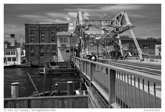 On the Mystic River Bascule Bridge. Mystic, Connecticut, USA (black and white)