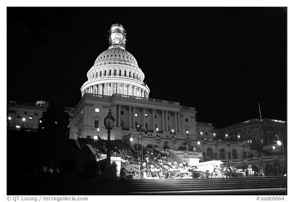 Live concert on the steps of the Capitol at night. Washington DC, USA (black and white)