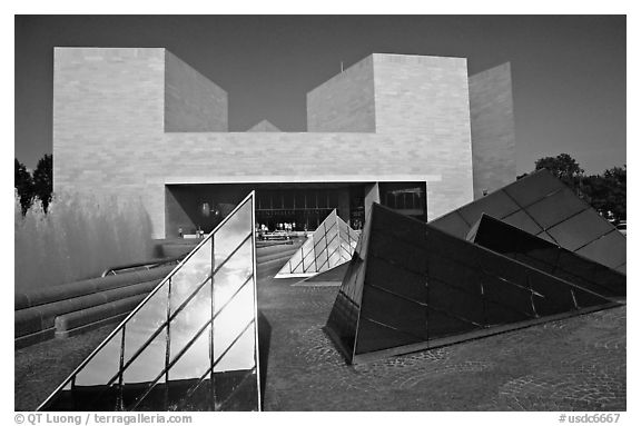 East Building of the National Gallery, designed by Pei. Washington DC, USA (black and white)