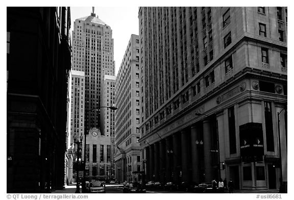 Chicago board of exchange amongst high rises buildings. Chicago, Illinois, USA