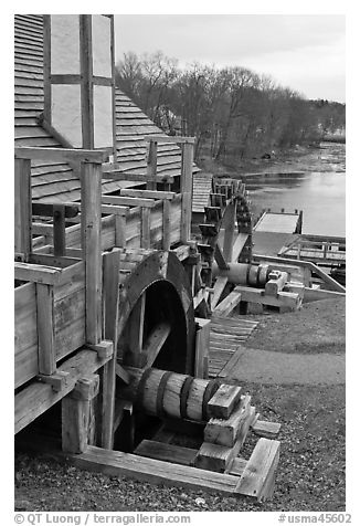 Forge building and river, Saugus Iron Works National Historic Site. Massachussets, USA (black and white)