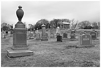 Tombstones in open cemetery space. Salem, Massachussets, USA ( black and white)