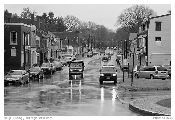 Main street in the rain, Concord. Massachussets, USA (black and white)