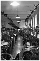 Power looms, Boott Cottom Mills Museum, Lowell National Historical Park. Massachussets, USA ( black and white)