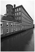 Boott Cottom Mills and canal, Lowell National Historical Park. Massachussets, USA ( black and white)