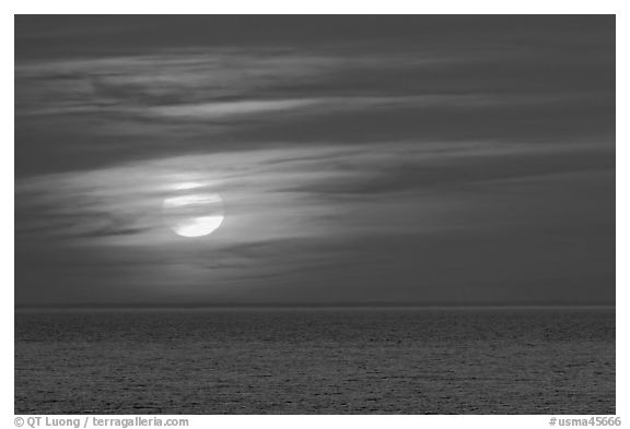 Sunset over Cape Cod Bay, Cape Cod National Seashore. Cape Cod, Massachussets, USA (black and white)
