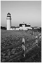 Cape Cod Light and fence, Cape Cod National Seashore. Cape Cod, Massachussets, USA ( black and white)