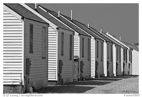 Row of cottages, Truro. Cape Cod, Massachussets, USA (black and white)
