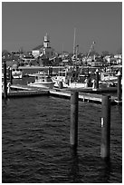 Harbor and church building, Provincetown. Cape Cod, Massachussets, USA ( black and white)