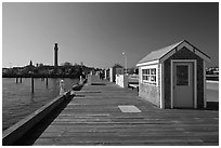 Pier and Pilgrim Monument, Provincetown. Cape Cod, Massachussets, USA ( black and white)