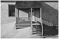 Porch and sands, Old Harbor life-saving station, Cape Cod National Seashore. Cape Cod, Massachussets, USA ( black and white)