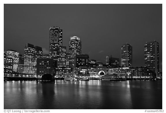 Boston skyline at dusk. Boston, Massachussets, USA (black and white)